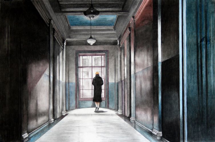 Paul Werner Houtskool krijt-tekening Eenzaamheid 2016